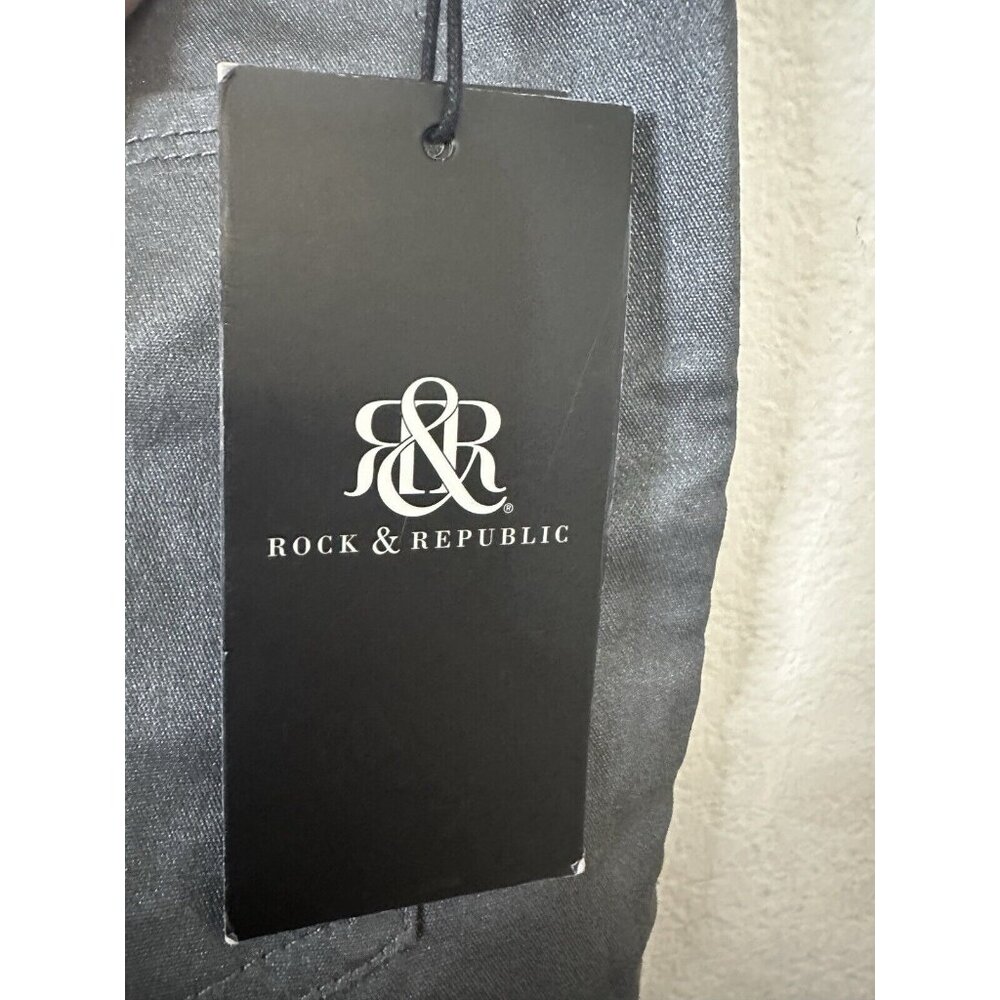Rock And Republic Mid Rise Embroidered Logo Gray Metallic Skinny Jeans Size 10 - Picture 4 of 10